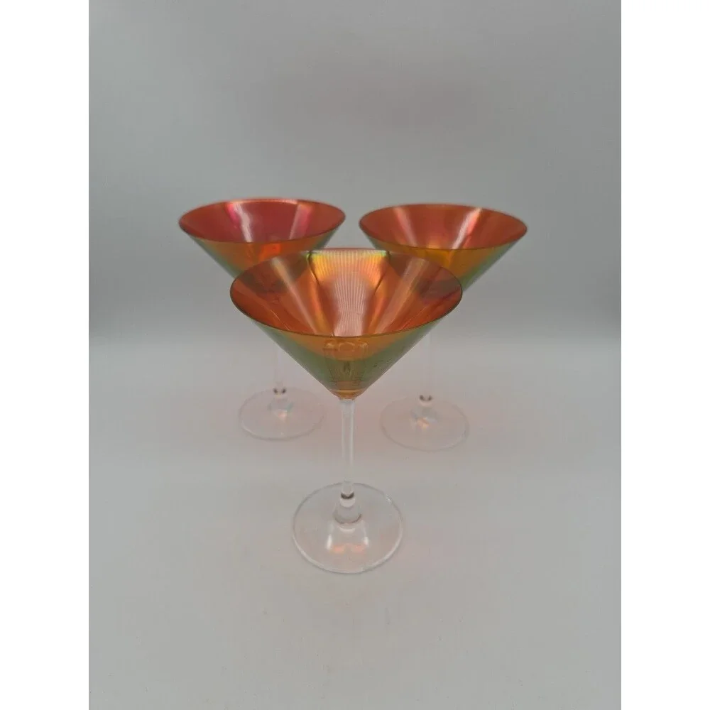 Vtg Pier 1 Slovakia Martini Glasses Stemware 3 Luster Cranberry Amber